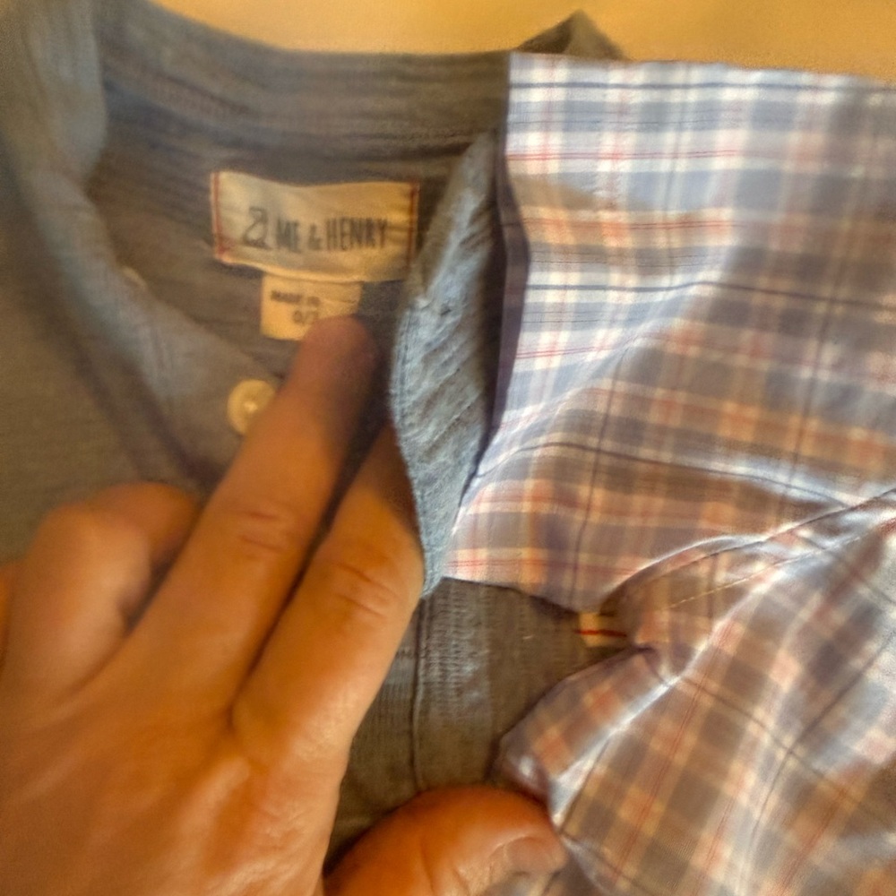 Plaid and Solid Blue Kids Button Down Shirts - Picture 3 of 4